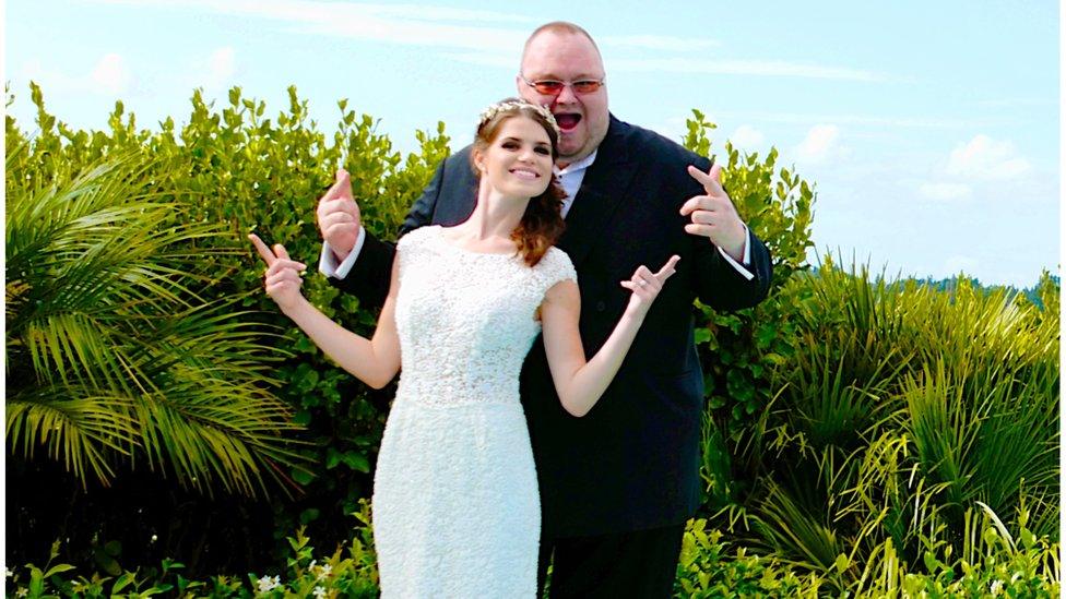 Kim and Elizabeth Dotcom on their wedding day