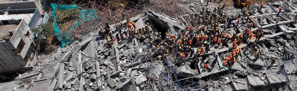 Collapsed building in Chennai in June 2014