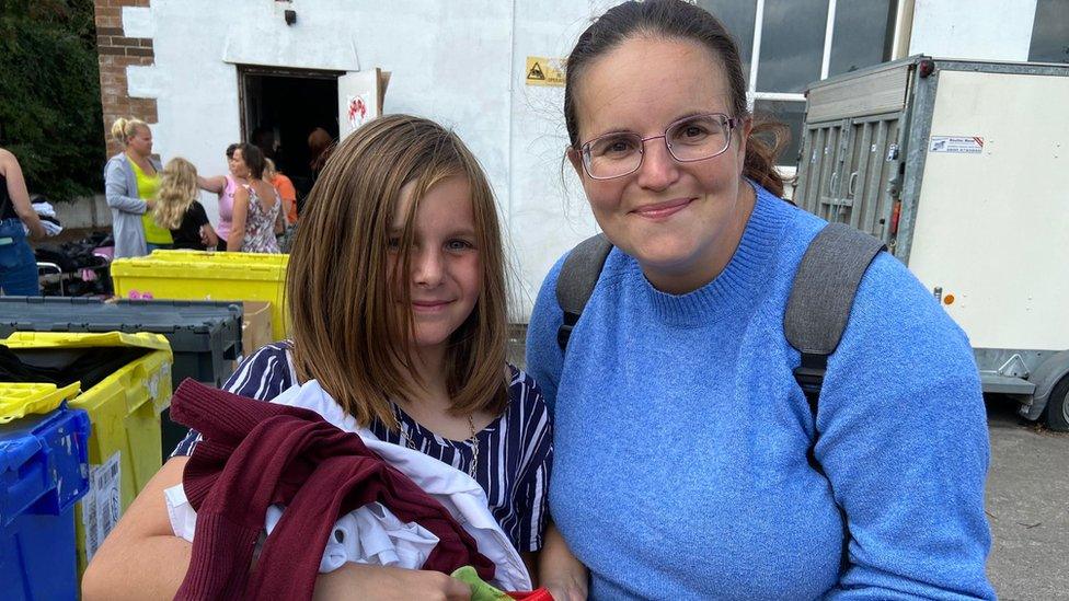 Vicky and her daughter Jess with school uniform