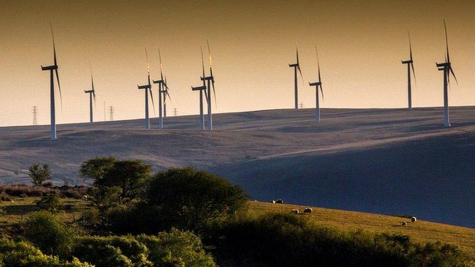 Wind turbines on a hillside