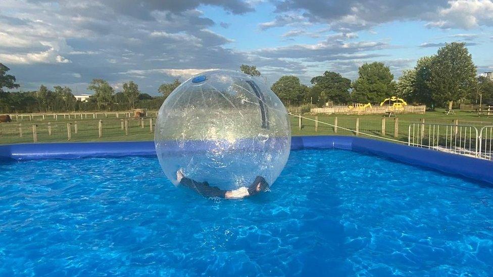 A Zorb ball on the swimming pool before it was taken