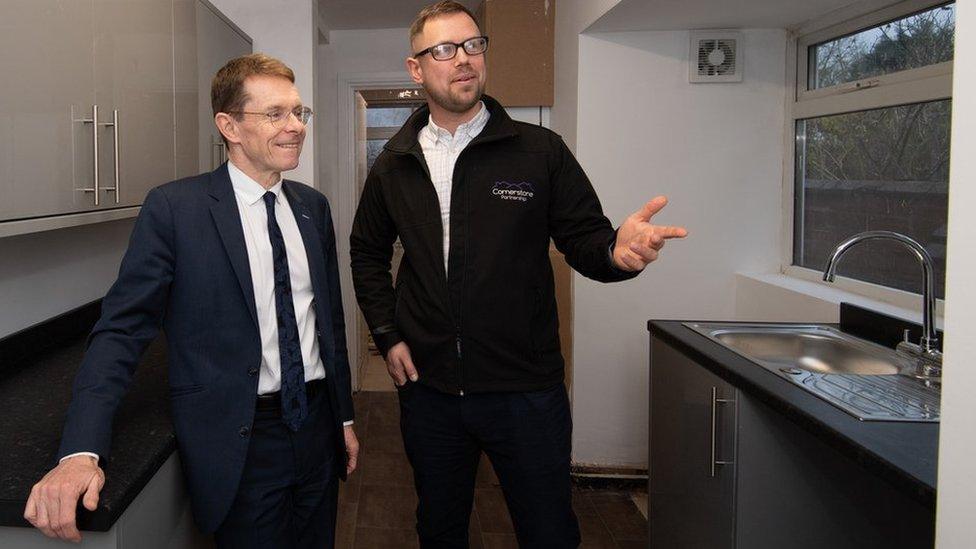 West Midlands mayor Andy Street (left) being shown around a refurbished property by Cornerstone's Gavin Mullaley