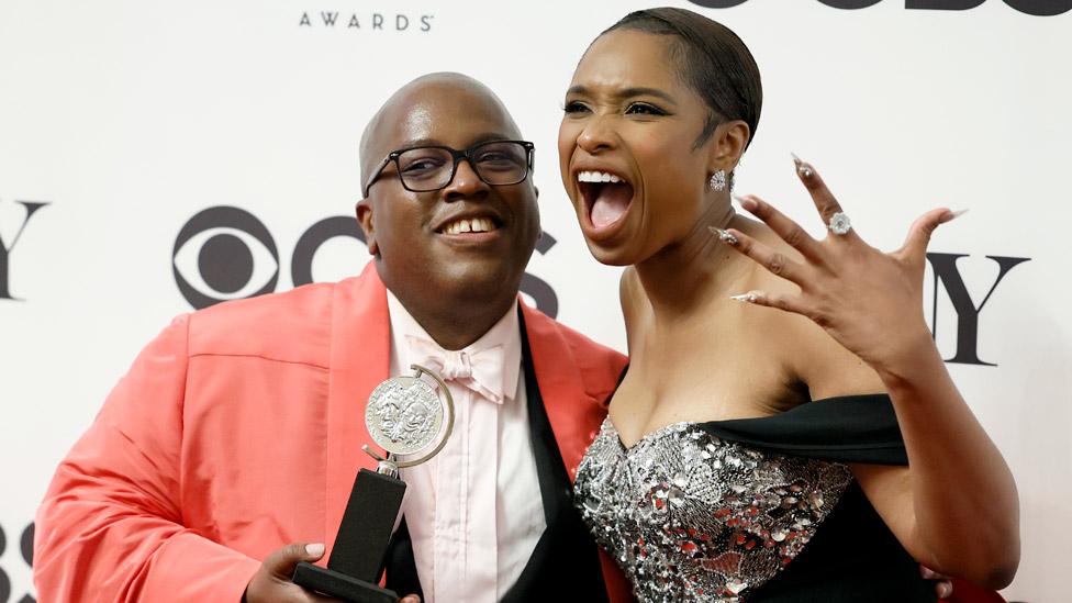 A Strange Loop writer Michael R Jackson and Jennifer Hudson backstage at the Tony Awards