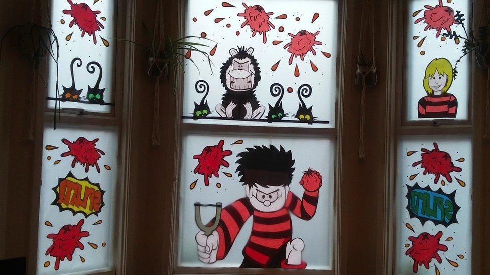 Beano-themed window