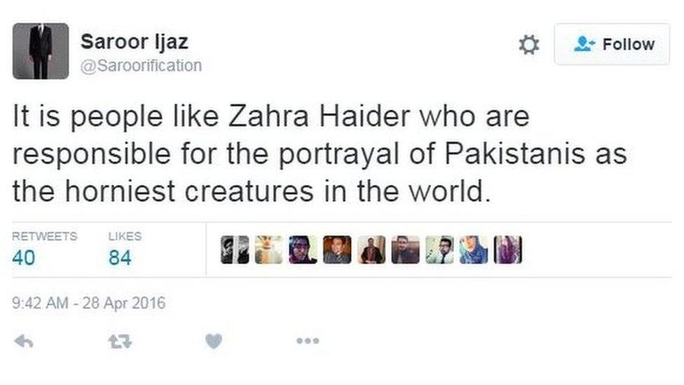 Tweet criticising Zahra