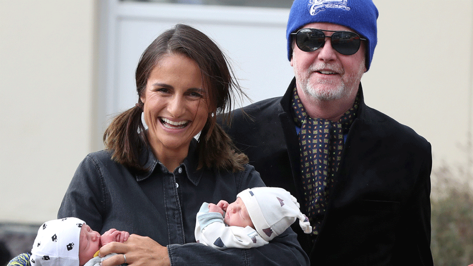 Chris Evans and Natasha Shishmanian with their twins