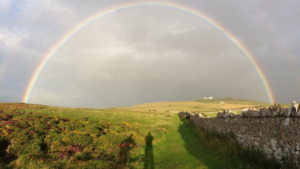 Sian Thomas was walking around the park wall with her son when she saw this rainbow with the Great Orme summit in the distance