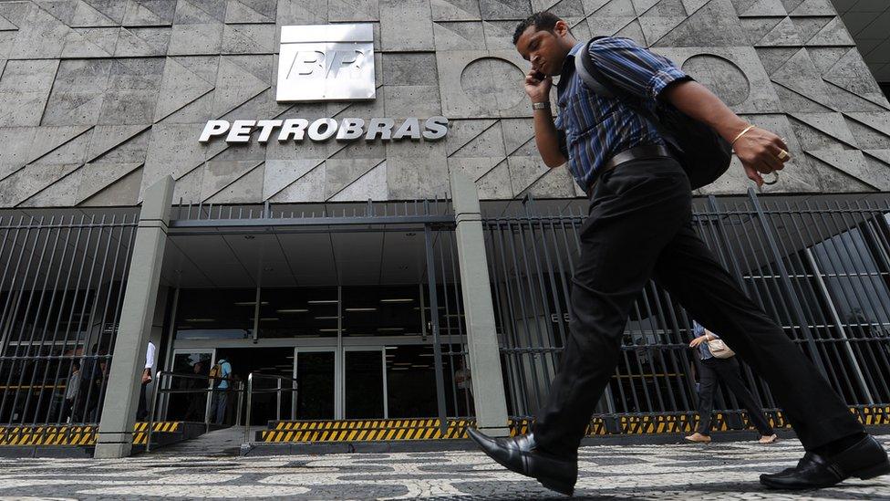 The facade of the Petrobras building in Rio de Janeiro, Brazil