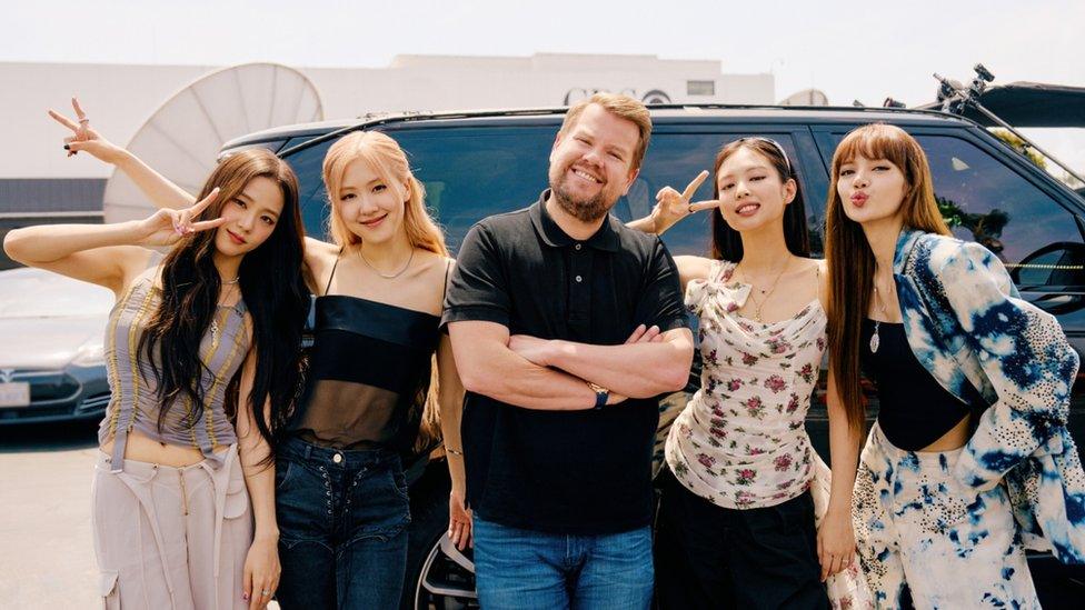 Blackpink and James Corden in Carpool Karaoke