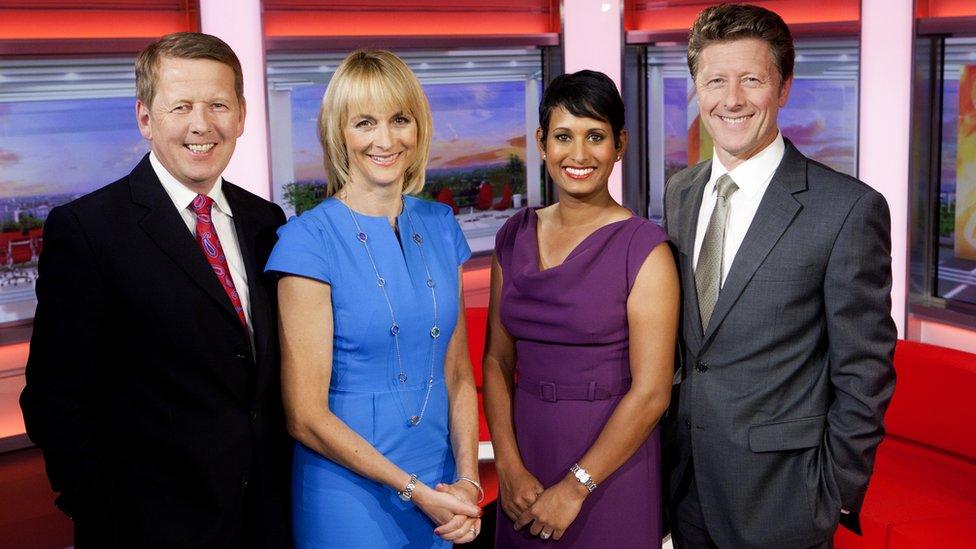 Bill Turnbull with co-hosts Louise Minchin, Naga Munchetty and Charlie Stayt