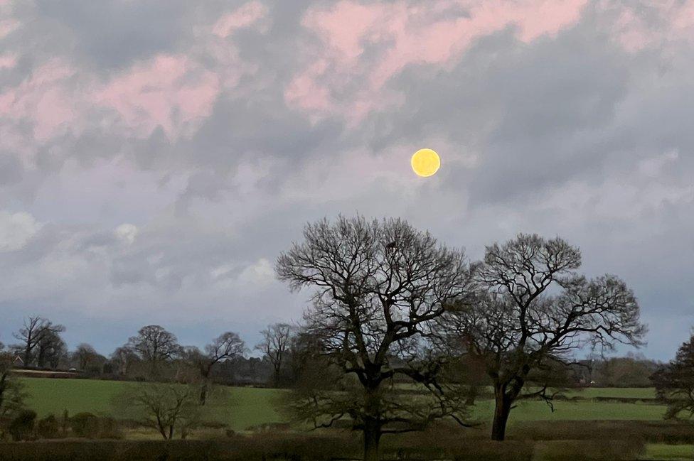 Snow Moon from Church Broughton