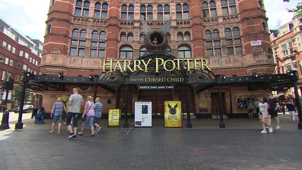 Sign for Harry Potter and the Cursed Child at the Palace Theatre in London