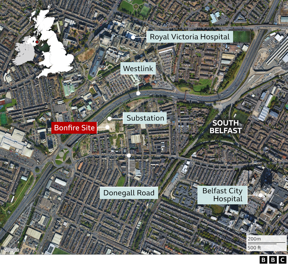 A map showing the bonfire's location.