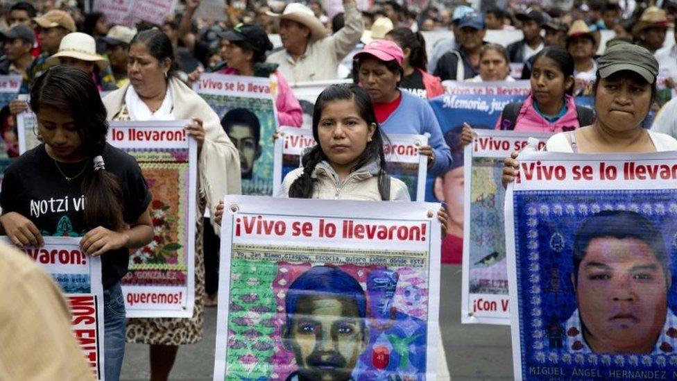 Relatives of missing students march in Mexico City. Photo: 26 September 2015