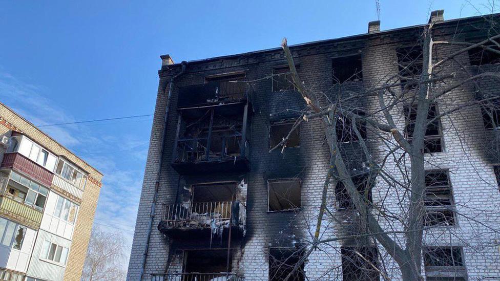 Damaged building in Izium