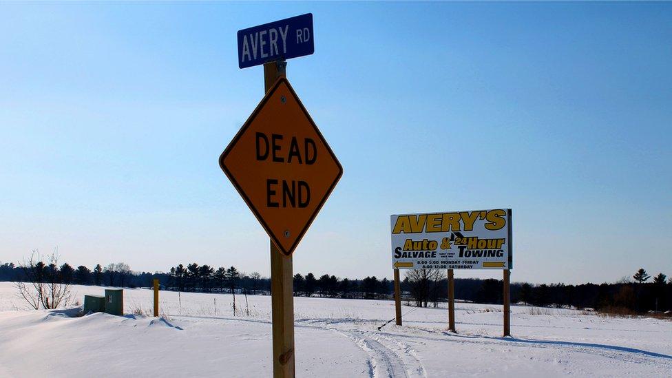 Photograph showing Steven Avery family property signs