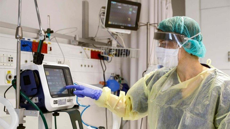 Medical workers wearing a mask in a hospital in southern Israel (file photo)