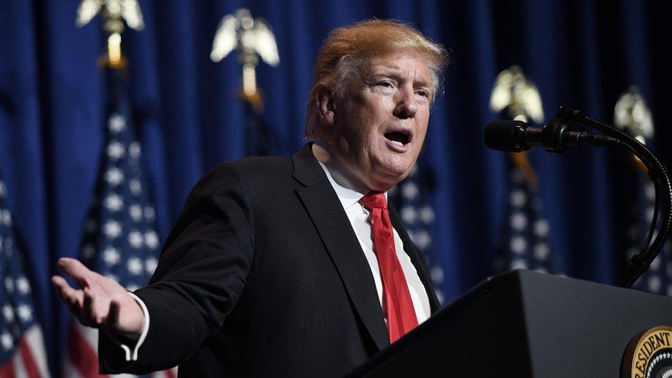 US President Donald J. Trump speaks to the National Association of Realtors Legislative Meeting and Trade Expo at the Washington Marriott Wardman Park in Washington, DC, USA, 17 May 2019