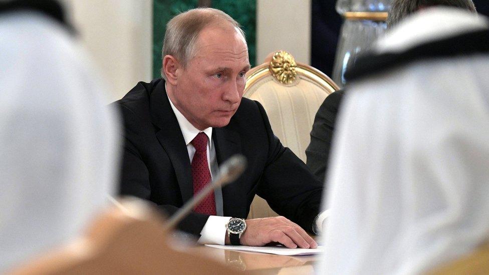 Russian President Vladimir Putin attends a meeting with Saudi King Salman bin Abdulaziz Al Saud (not pictured) in the Kremlin, Moscow, Russia, 5 October 2017