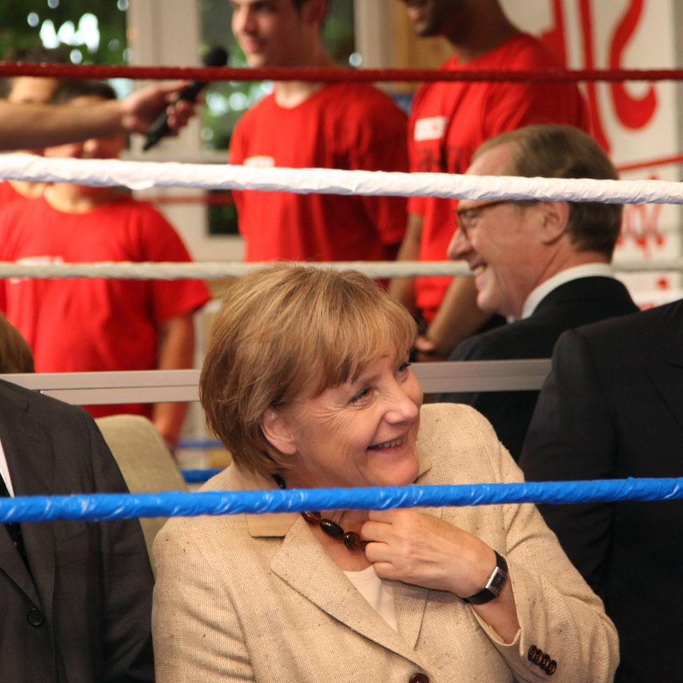 Angela Merkel visits the 'Kuckucksnest' sports facility on 20 June 20, 2011 in Frankfurt am Main, Germany