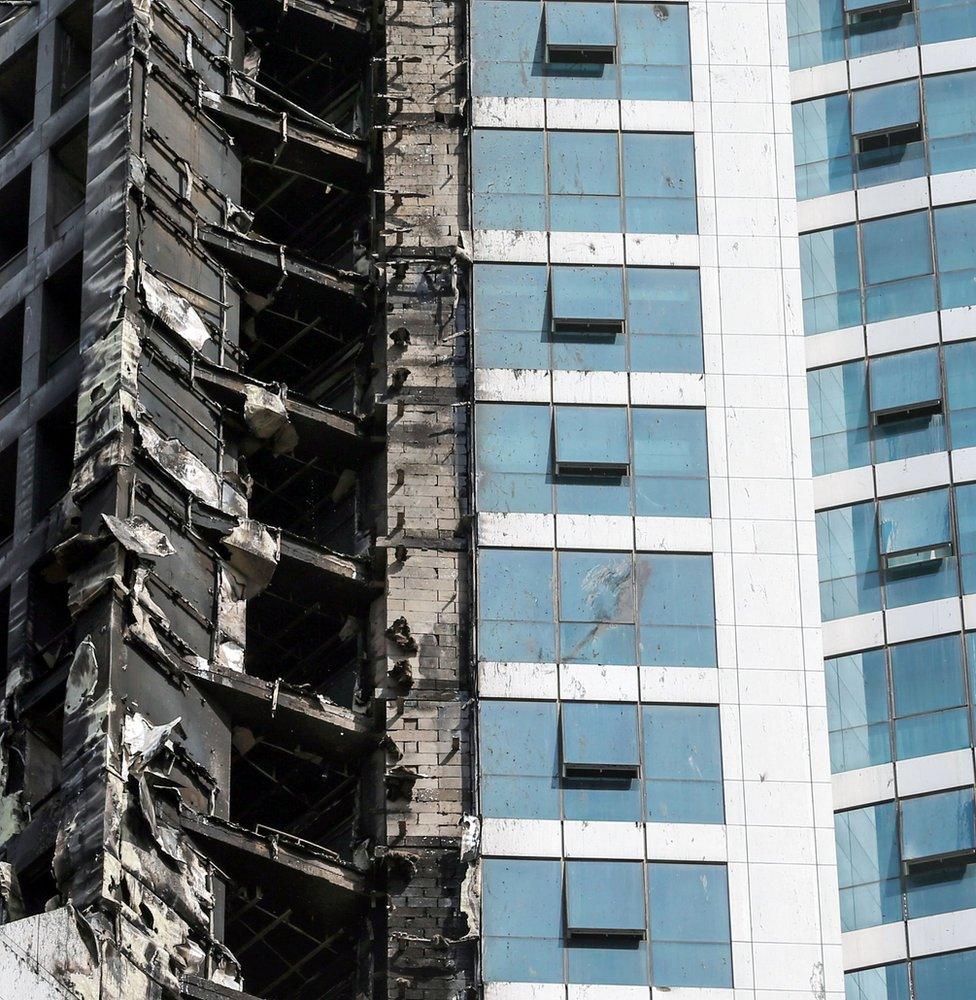 The aftermath of a fire at the Torch Tower in Dubai