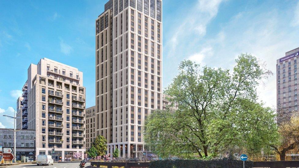 CGI of what a tower block could look like on the site of the former Bristol city centre Debenhams