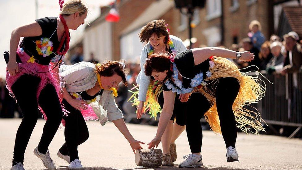 Cheese rolling racers in Stilton