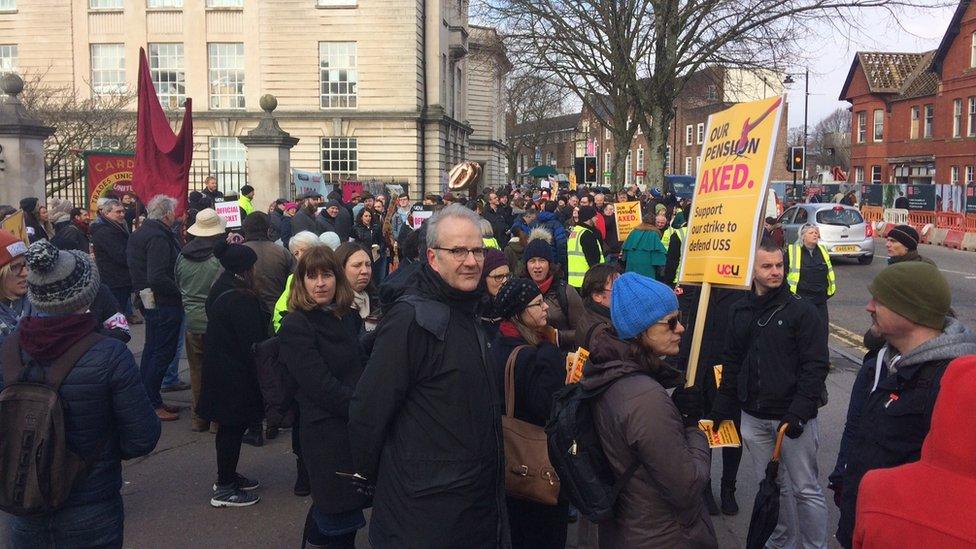 Lecturers at the picket line in Cardiff