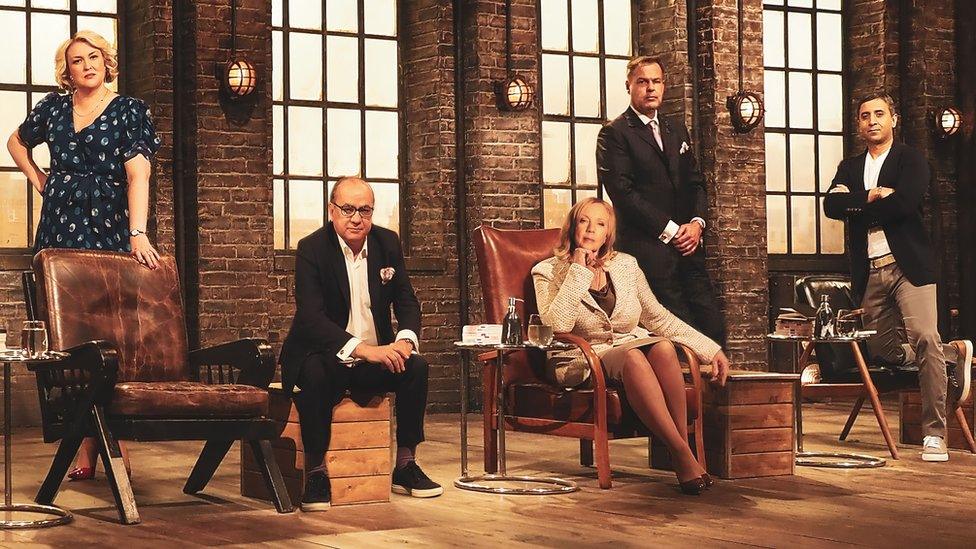 Sara Davies, Touker Suleyman, Deborah Meaden, Peter Jones and Tej Lalvani on Dragons Den