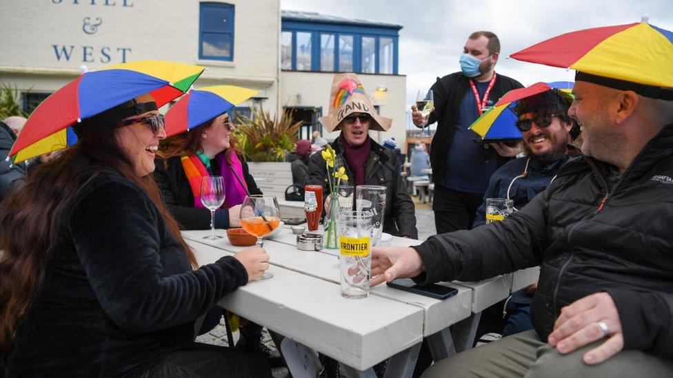 Drinkers at the Still & West pub in Portsmouth