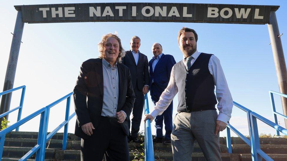 Pete Winkelman, Charles Macdonald, John Cove and Pete Marland outside MK Bowl