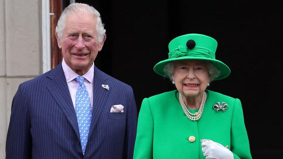 The former Prince of Wales with his mother Queen Elizabeth II