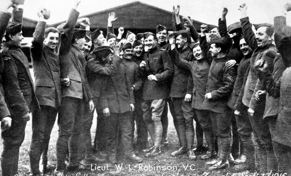 William Robinson cheered by his fellow airmen