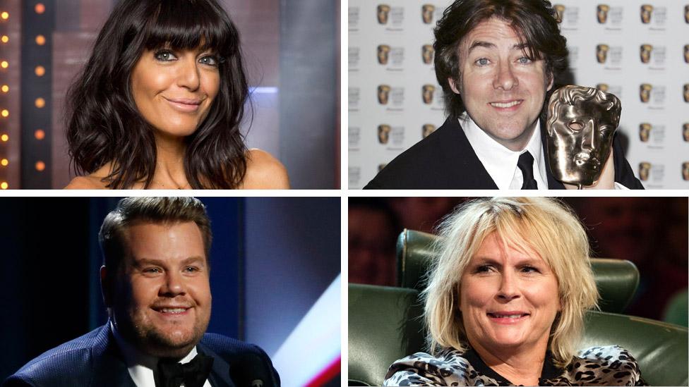 Clockwise from top left: Claudia Winkleman, Jonathan Ross, Jennifer Saunders, James Corden