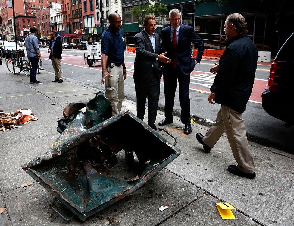 The dumpster where a bomb is believed to have detonated