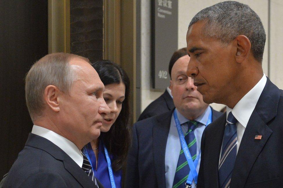 Russian President Vladimir Putin (L) meeting his US counterpart Barack Obama on the sidelines of the G20 Leaders Summit in Hangzhou. 30 December