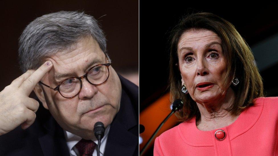 Attorney General William Barr and US Speaker Nancy Pelosi