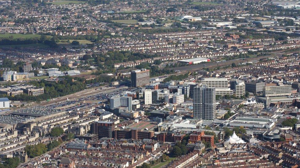 An aerial view of Swindon