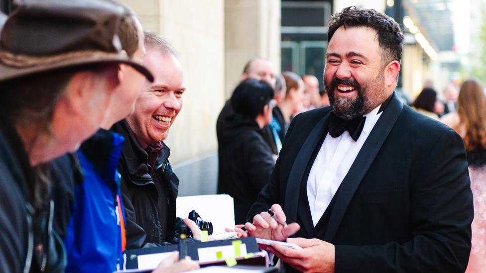 Celyn Jones, who won best actor, arriving at St David's Hall