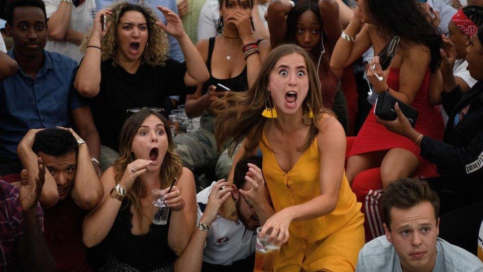 Fans celebrate England victory at Boxpark, London