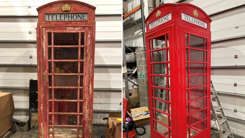 Telephone box before and after