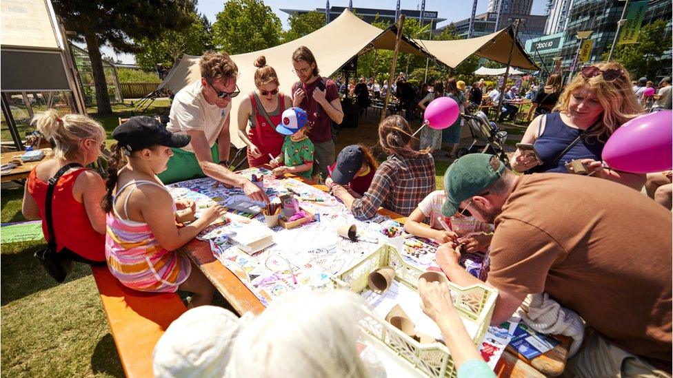 Children and adults drawing at We Invented The Weekend on Sunday