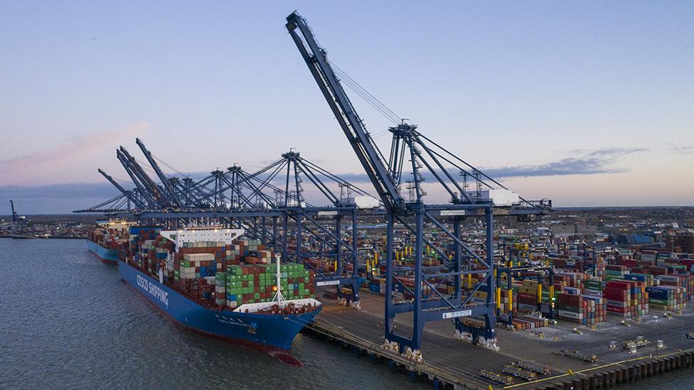 Container ship at Felixstowe port