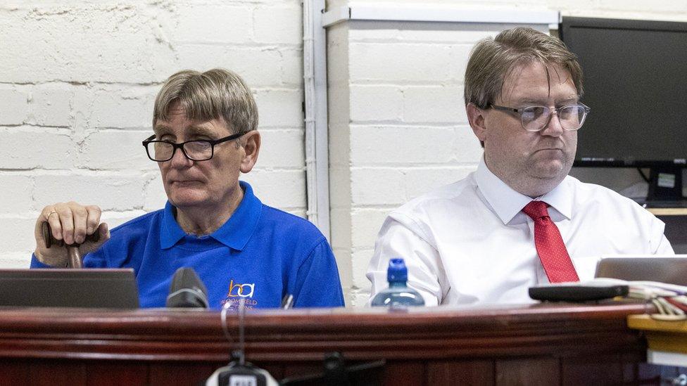 Auctioneers George Ribben (left) and Karl Bennett during the sale at Bloomfield Auctions in Belfast.