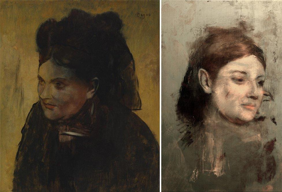 Portrait of a Woman by Edgar Degas (L) and hidden image (R)