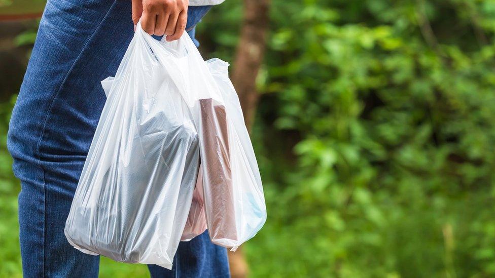 person hold plastic bags