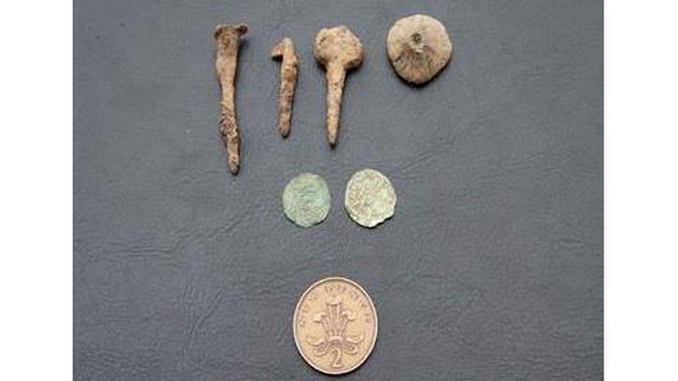 Three garment pins that could be Iron Age, Roman, or early Medieval;