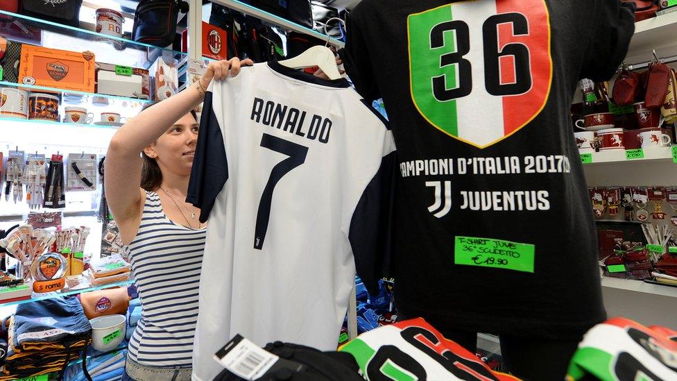 Ronaldo shirt at shop in Turin