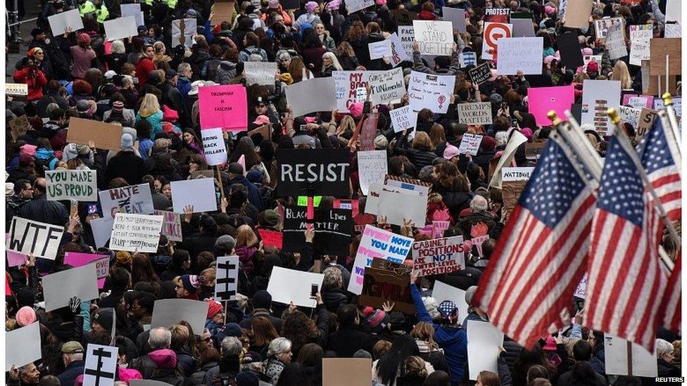 People participating in a Women's March in New York City