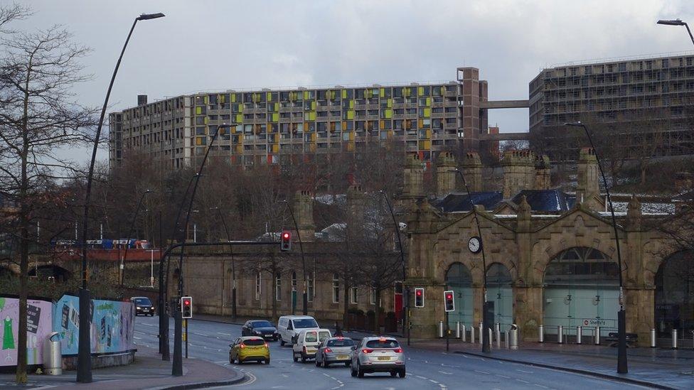 Sheffield city centre with Park Hill flats in the background